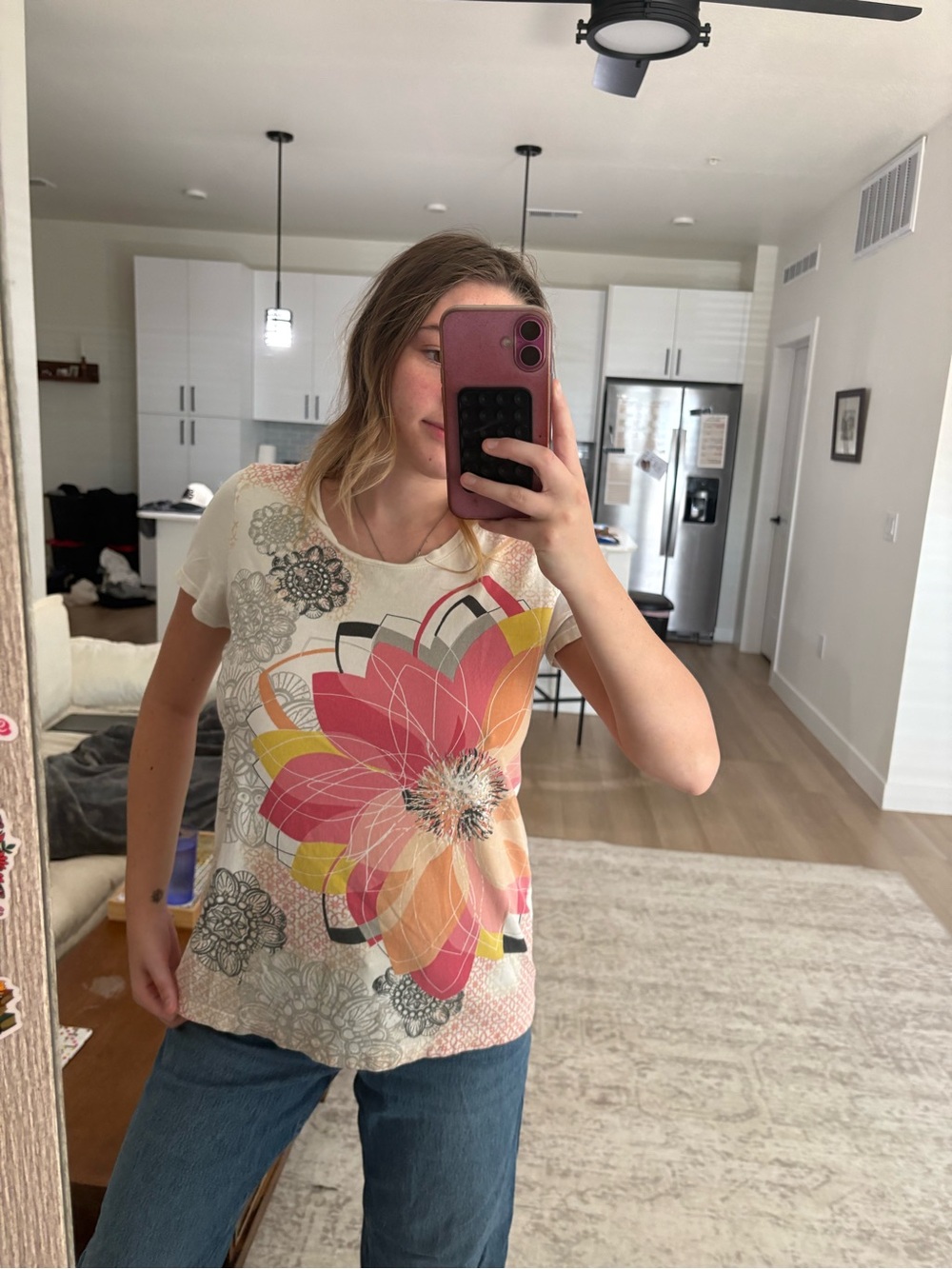 Style & Co. Cream Short-Sleeve Tee with Pink and Yellow Floral Graphic